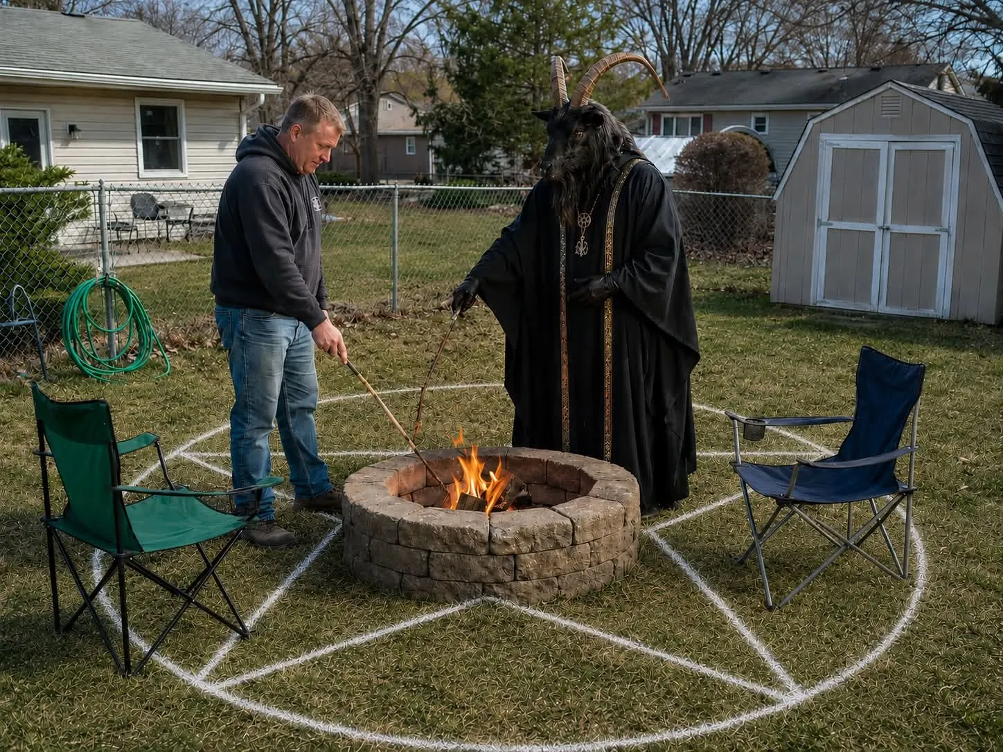 Placeholder Battle Alley Bugle artwork; replace with a description of the backyard burn permit and Baphomet story image